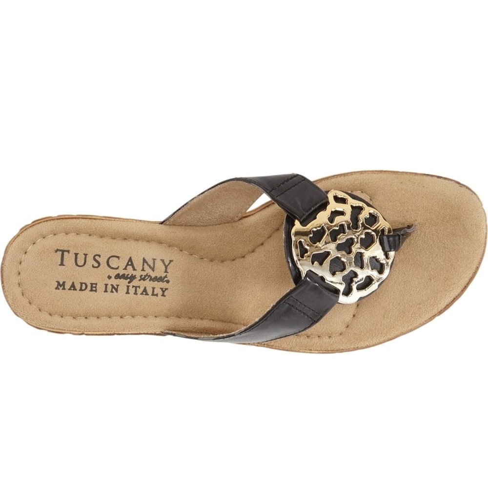 EasyStreet TuscanyRassono Black Wedge Thong Sandal - Picture 3 of 5